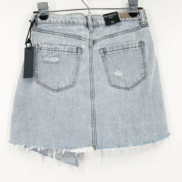 New Blank NYC Sz 24 Asymmetrical Skirt Denim Jean Mini Acid Light Wash Pockets - Picture 5 of 9